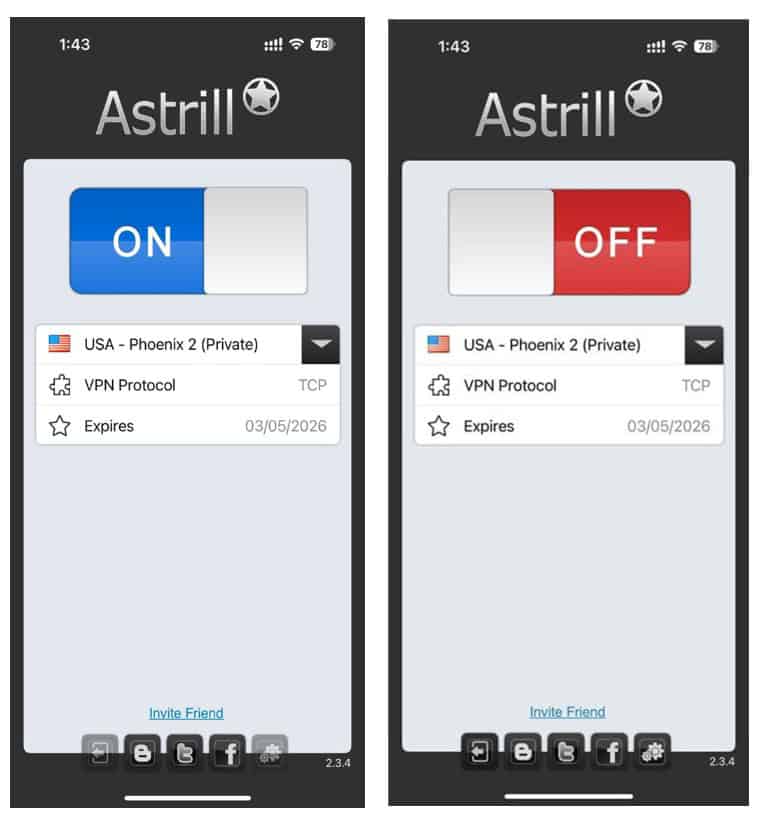 Astrill Cell Phone Screen