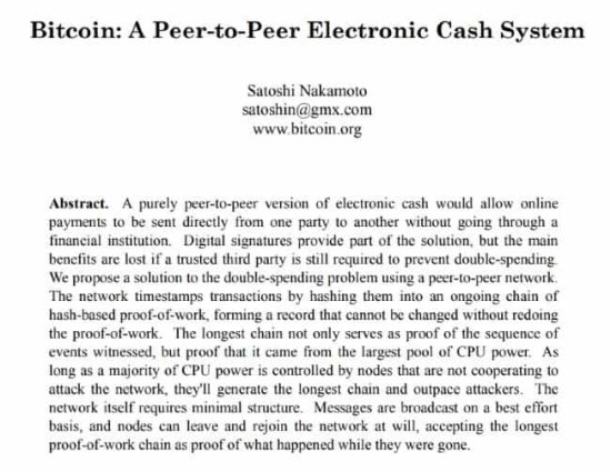 Satoshi Nakamoto Bitcoin Whitepaper