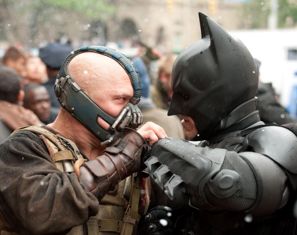 Tom Hardy and Christian Bale on set for The Dark Knight Rises 