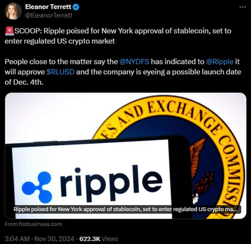 Ripple собирается запустить стейблкоин RLUSD на фоне регуляторных проблем и волатильности рынка