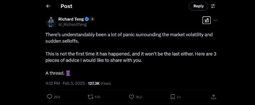 The CEO of Binance shares its point of view on the crash of the crypto market, says that that too will pass