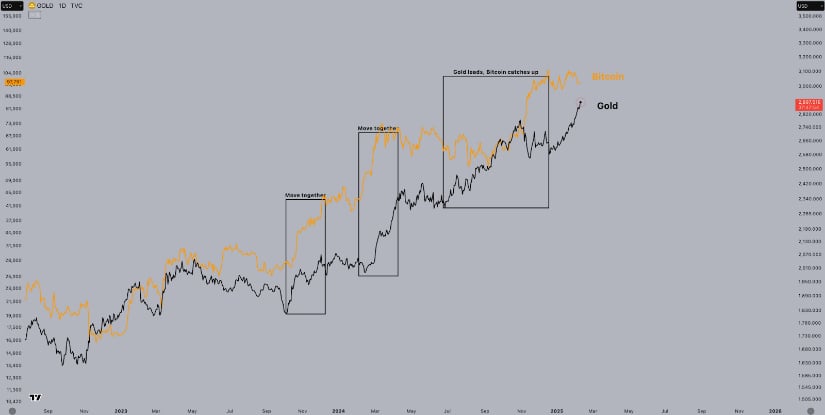 Bitcoin has been correlating with Gold since mid-2023