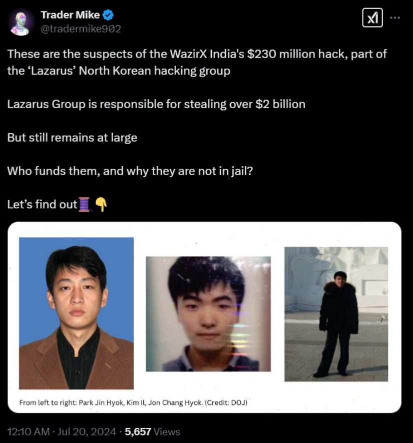 Suspects of WazirX hack identified as part of North Korean Lazarus group