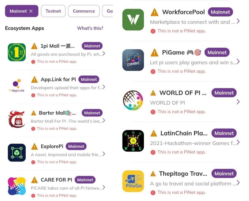 Pi Network Ecosystem Apps listed on Mainnet
