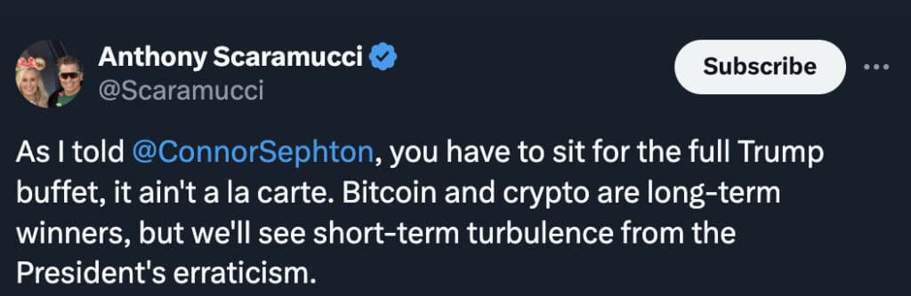 Anthony Scaramucci tweet trump bitcoin price