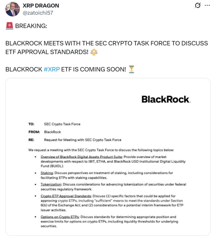 XRP climbs to Blackrock ETF HIPE and legal development