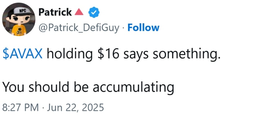 AVAX Price Holding $16 Support