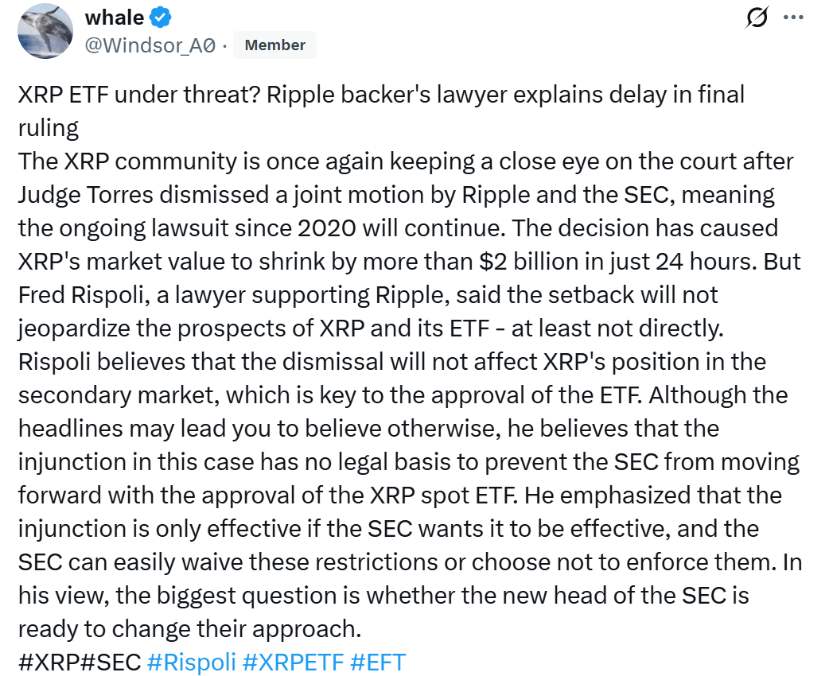 XRP ETF Hopes Fade, Adding to Investor Caution