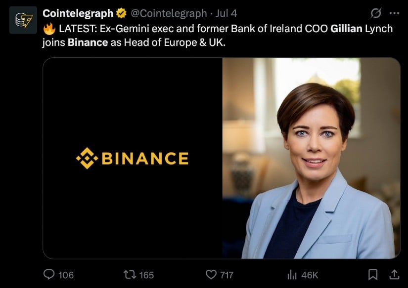 Binance Snags ex-Gemini Exec to Lead EU Push