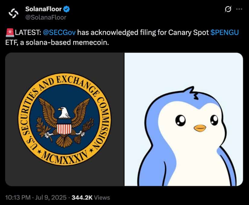 SEC has acknowledged filing for Canary Spot $PENGU ETF post on X