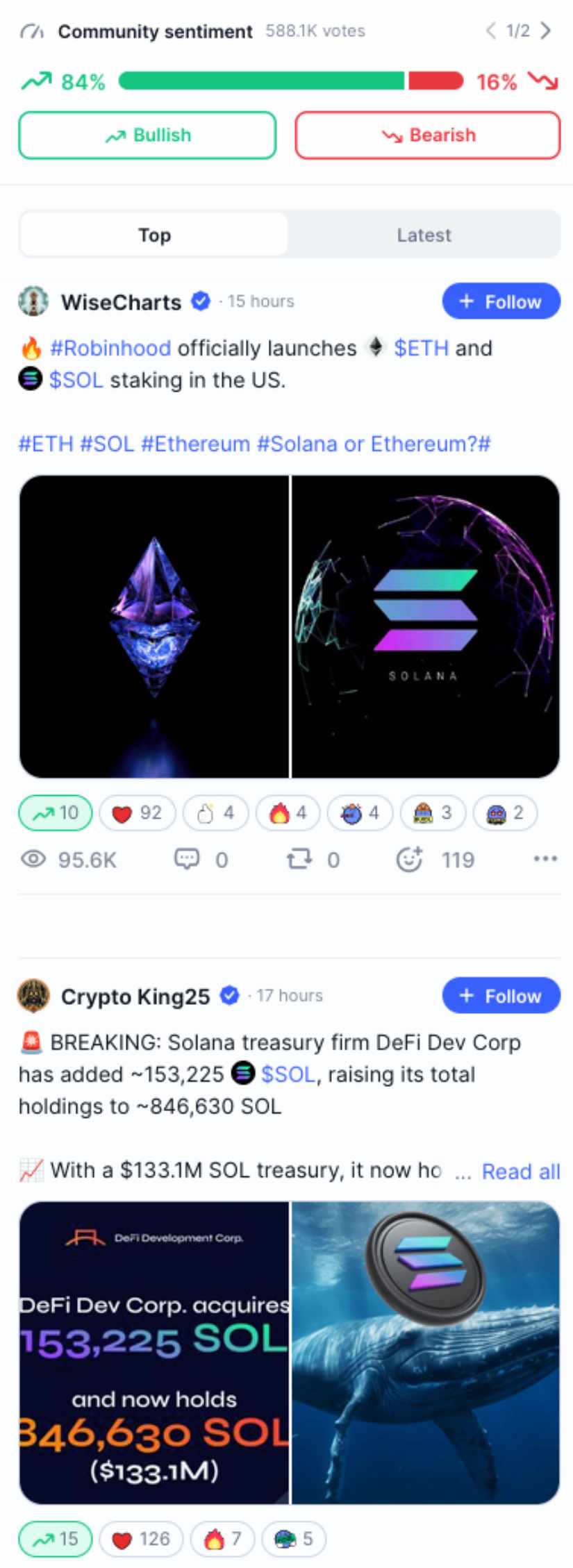Solana community sentiment and user posts on CoinMarketCap.