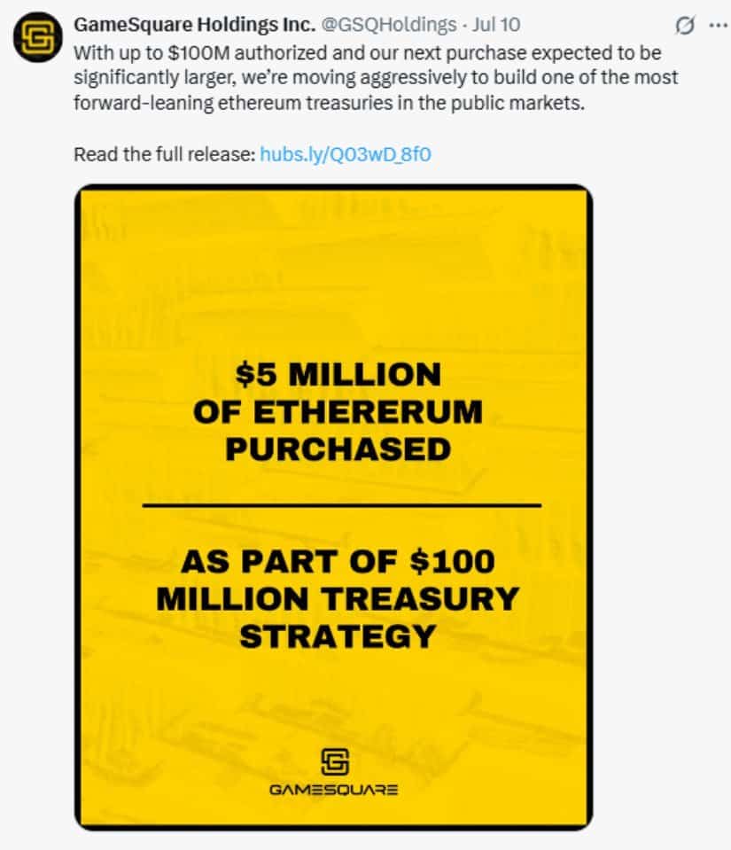 GameSquare Ethereum strategy
