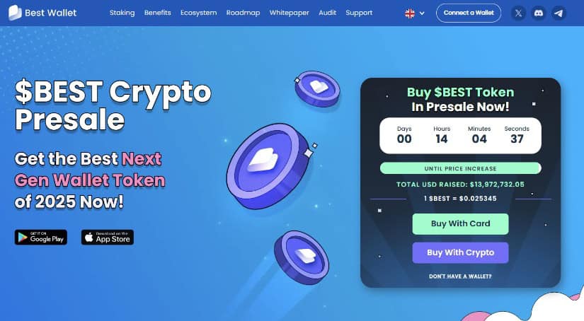 Best Wallet’s presale raise nearing $14M.