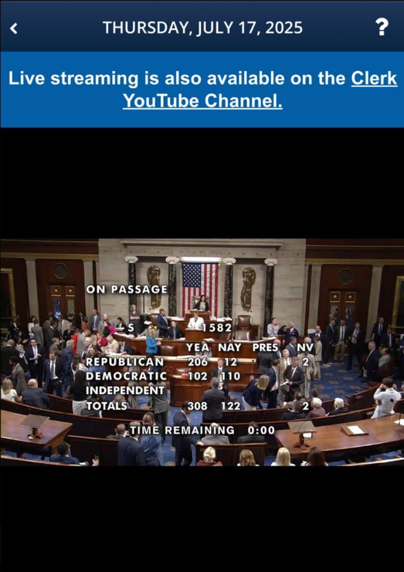 GENIUS Act vote results live on live.house.gov.
