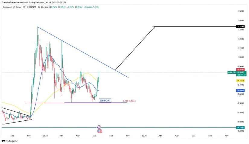 Cardano Price Eyes Breakout as Falling Wedge Narrows