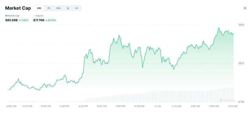 Total meme coin market cap graph on CoinMarketCap.
