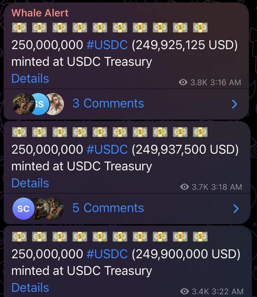 Circle mints $750 million USDC on Solana