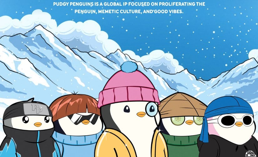 Pudgy Penguins landing page with example of PENGU NFTs.