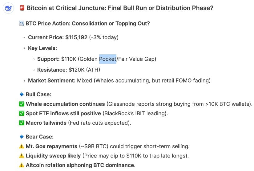 Deepseek’s analysis of Bitcoin ($BTC).