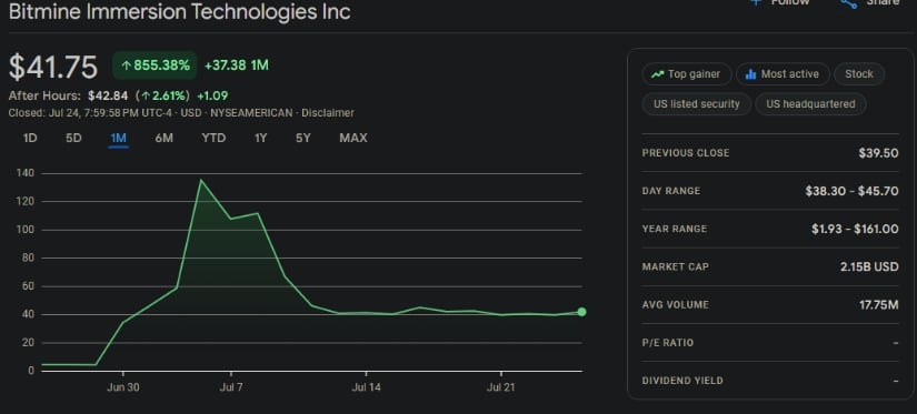 Bitmine Immersion Technologies NASDAQ stocks
