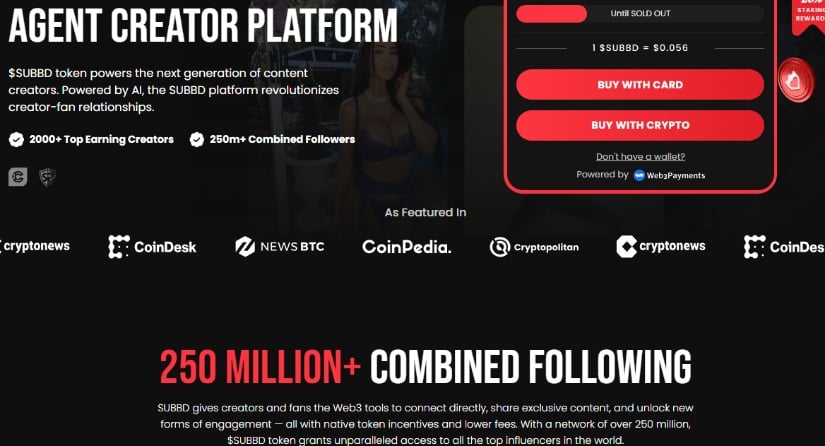 SUBBD Token presale page
