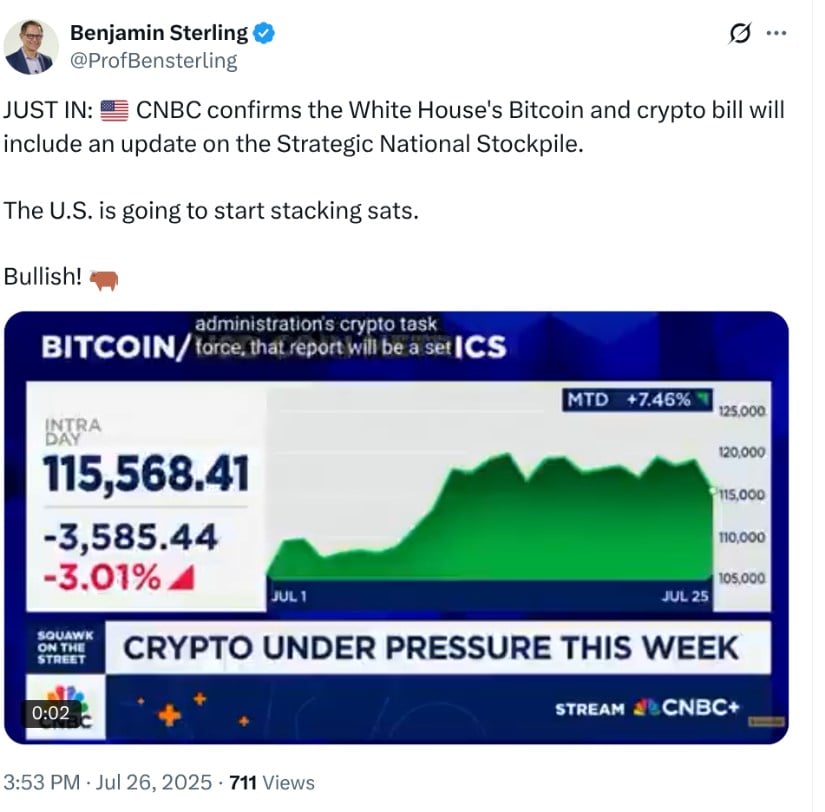 X post about CNBC update.