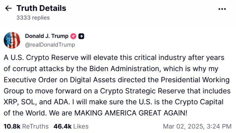 Truth Social post referencing XRP.