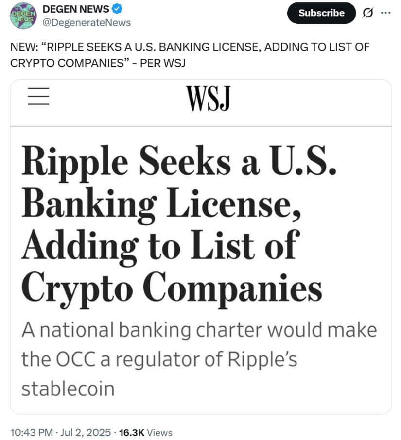 Ripple’s Banking Bid Mirrors a Growing Industry Trend