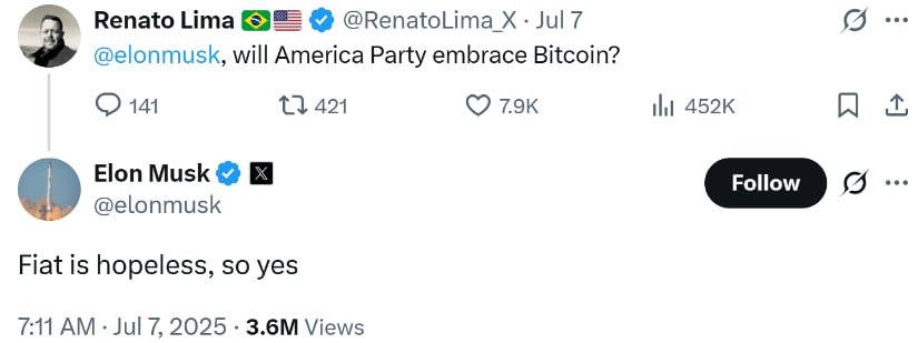 Elon Musk confirmed that the America Party