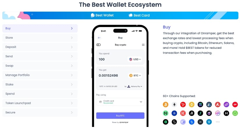 The Best Wallet ecosystem, detailing all features and chains supported.