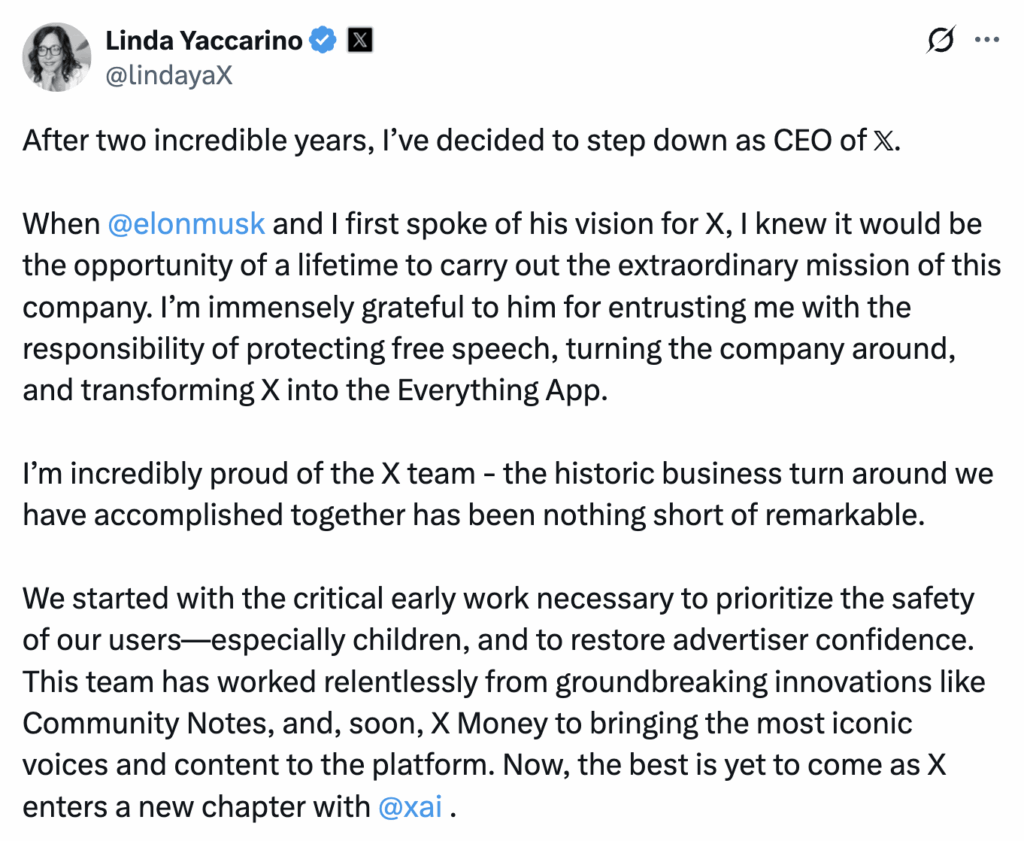linda resigns