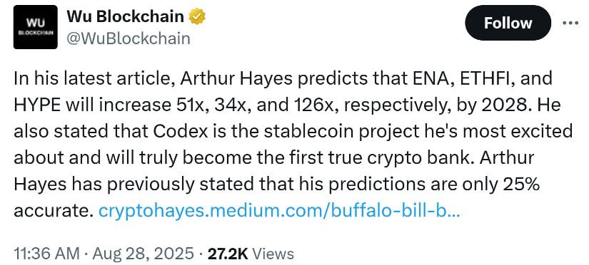 Arthur Hayes Predicts 50x Upside for ENA