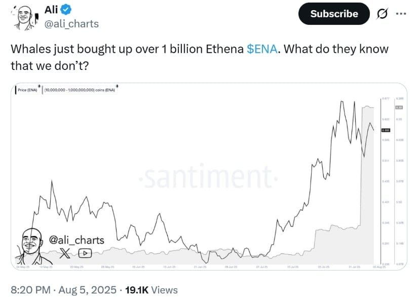 ENA Whales Accumulate Over 1B Tokens
