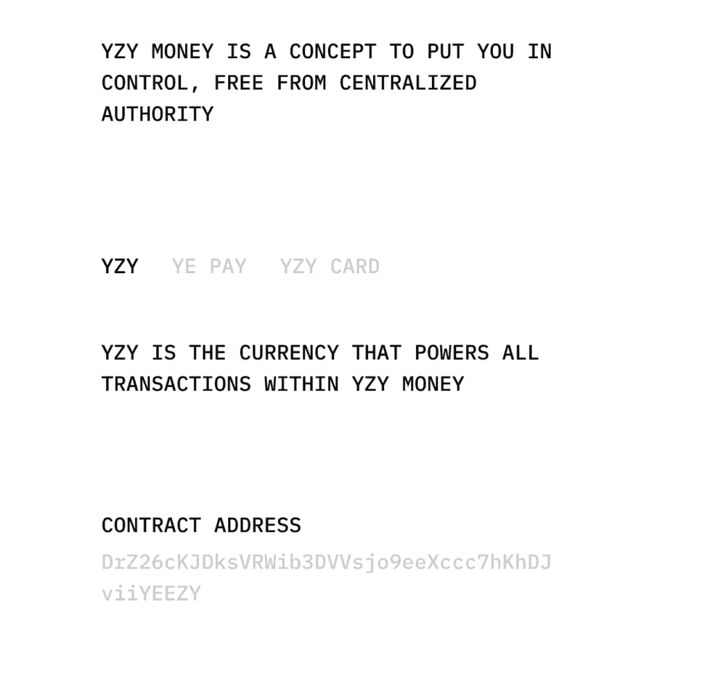 Kanye West Unveils Official “YZY Money” Ecosystem on Solana
