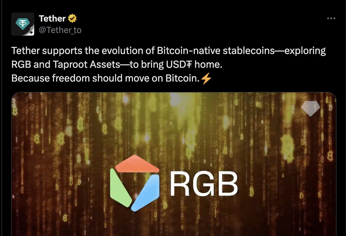 Tether tweets about USDT integration on Bitcoin