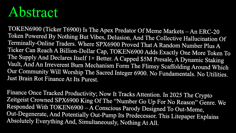 litepaper extract from TOKEN6900.