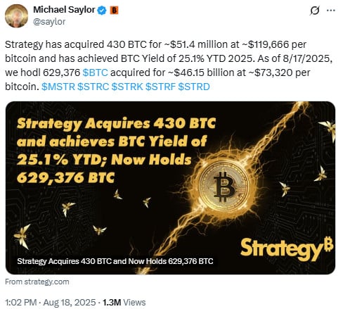 Michael Saylor announced BTC treasury funds on X. 