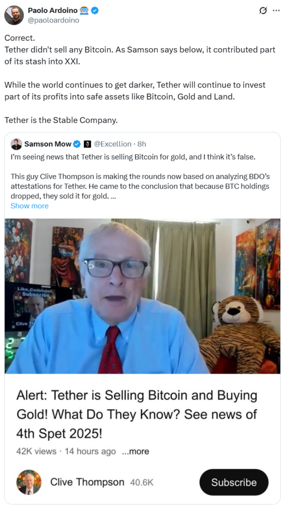 🟨CRYPTO ANALISI: "Tether: Smentite le Voci sulla Vendita di Bitcoin"
