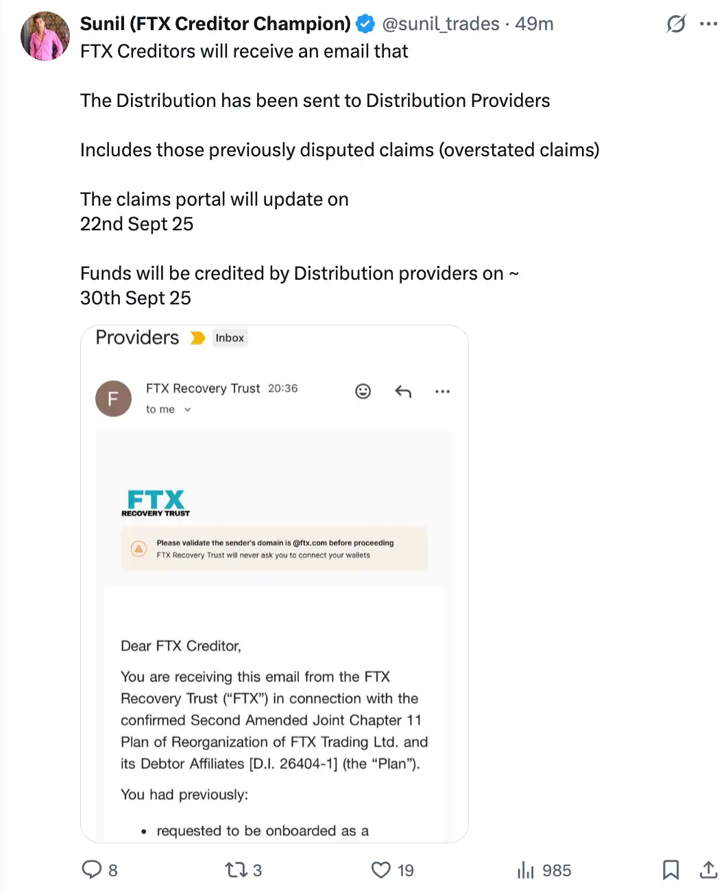 FTX Recovery Trust Payout