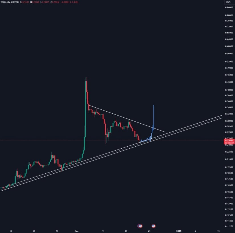 TRON Price Approaching Trendline Support Test