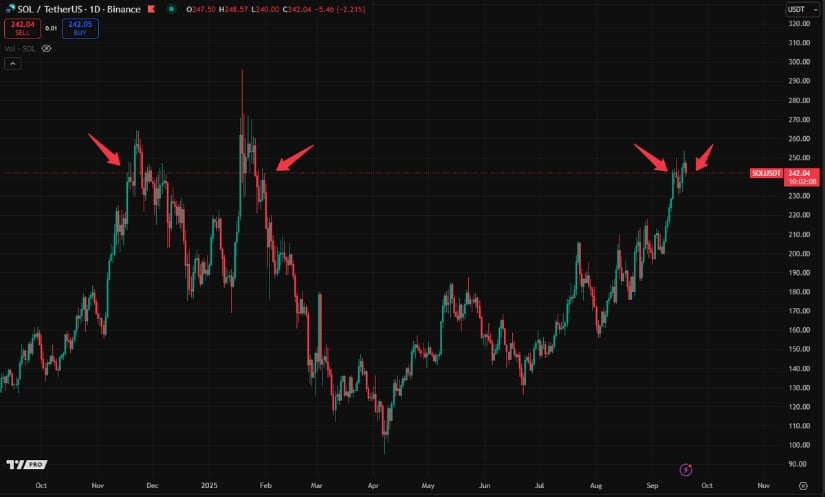 Solana Price Tests $250 Barrier Once Again