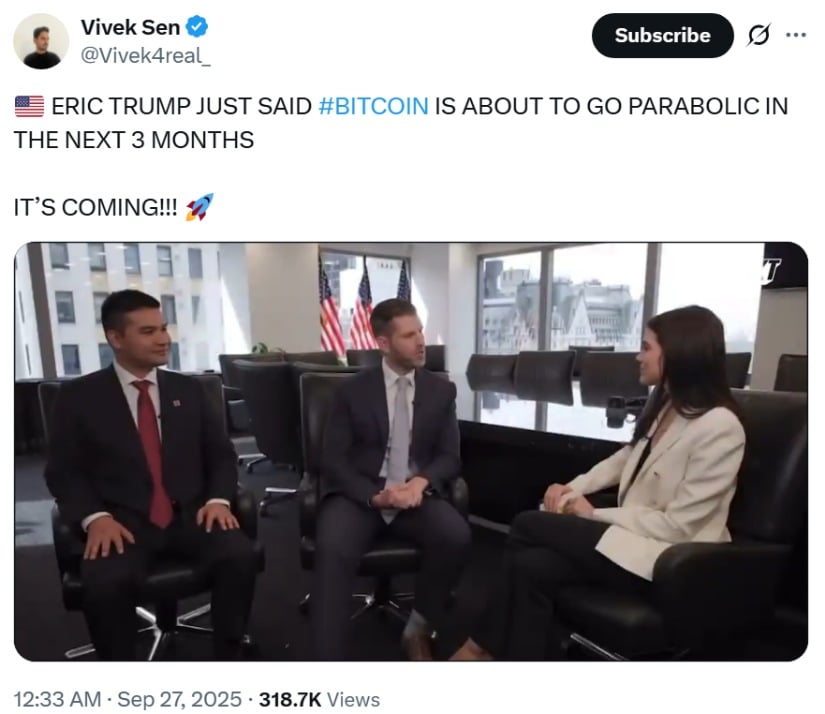 Eric Trump Predicts a Parabolic Surge