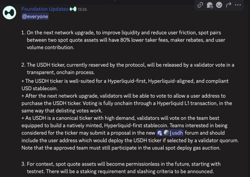Hyperliquid Announces Launch of its Stablecoin $USDH