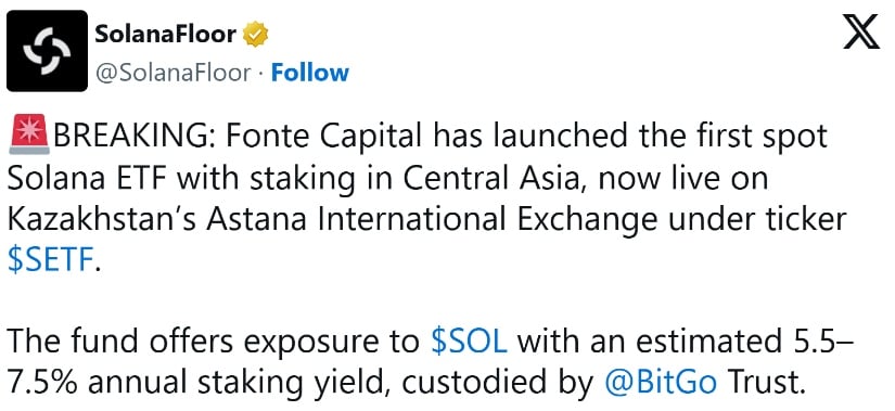 Solana ETF Expansion Reaches Central Asia