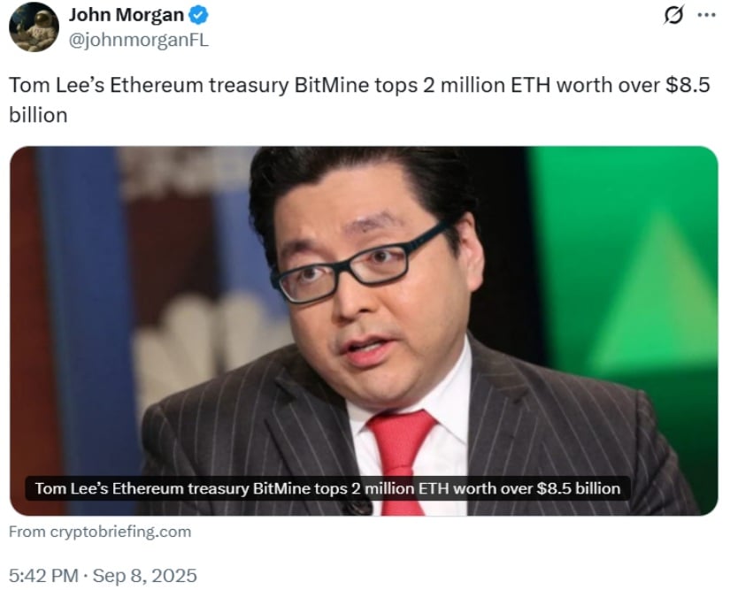 BitMine Treasury Tops 2 Million ETH