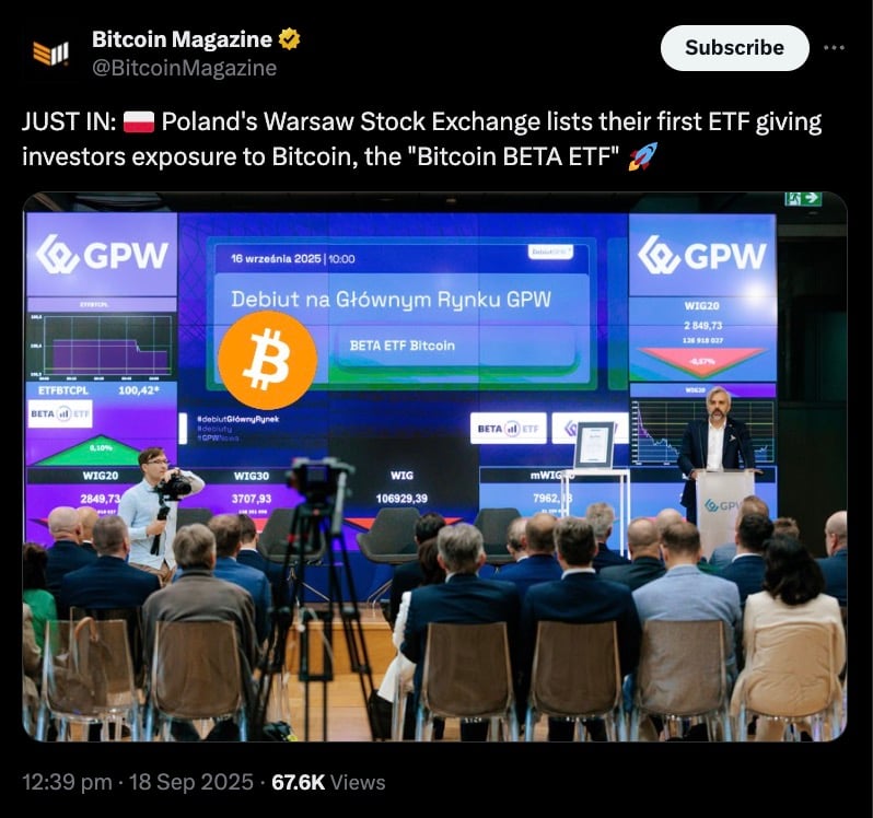 Announcement of the Bitcoin BETA ETF in Poland.