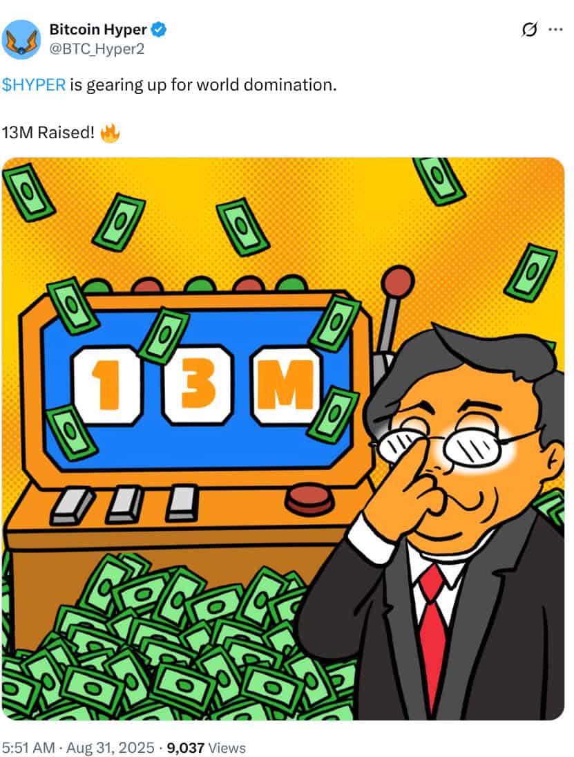 Bitcoin Hyper's X announcement of $13M raised
