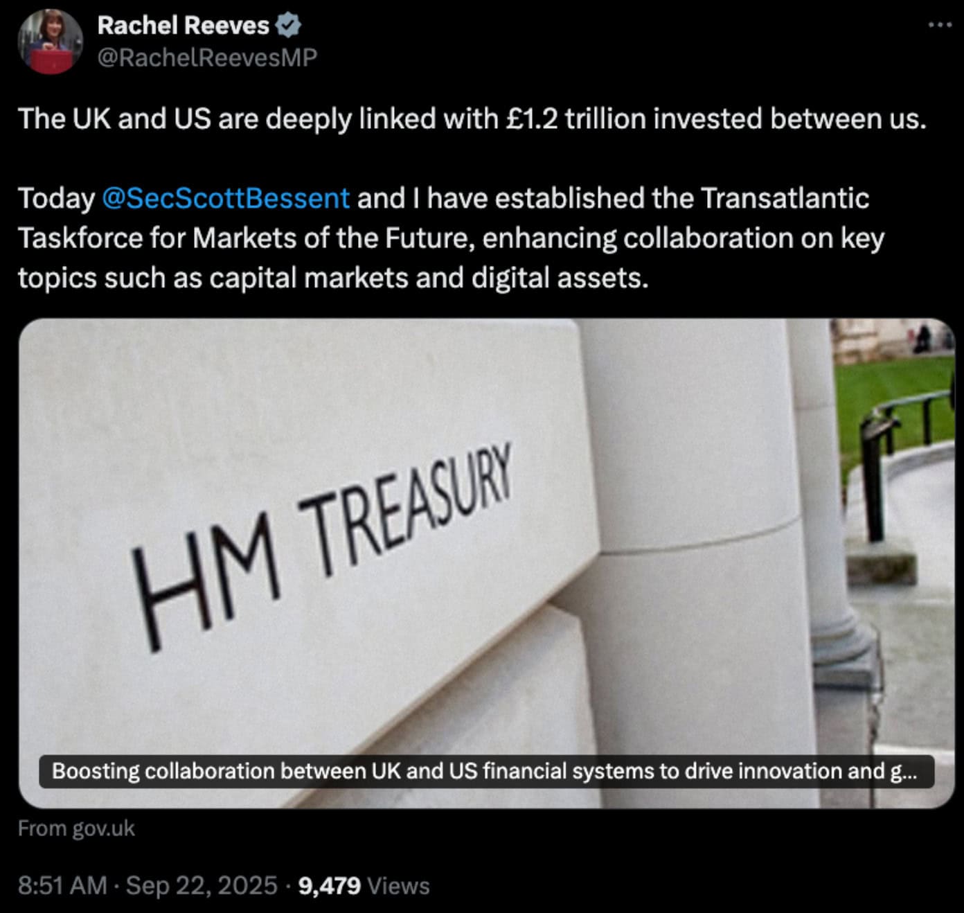 Source: UK Chancellor of the Exchequer Rachel Reeves