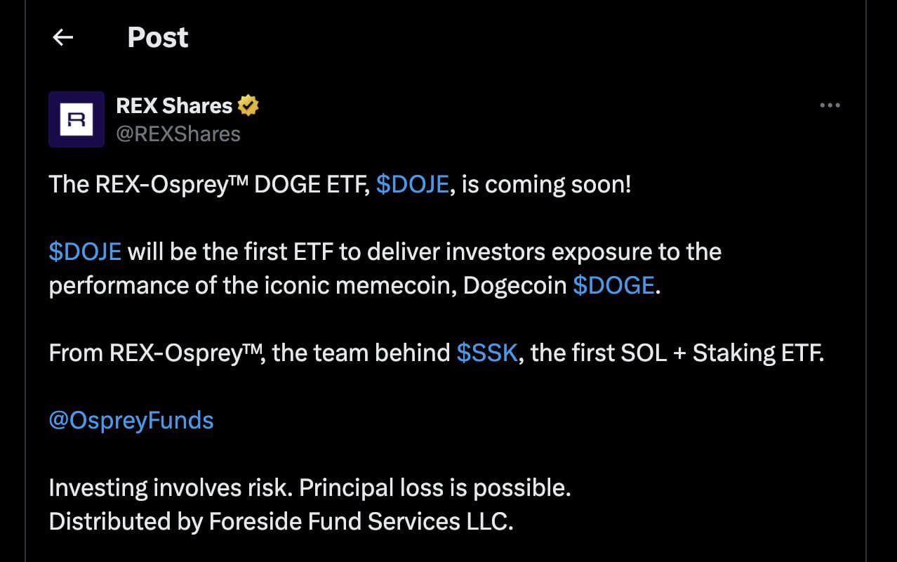 REX Shares announces $DOGE ETF.
