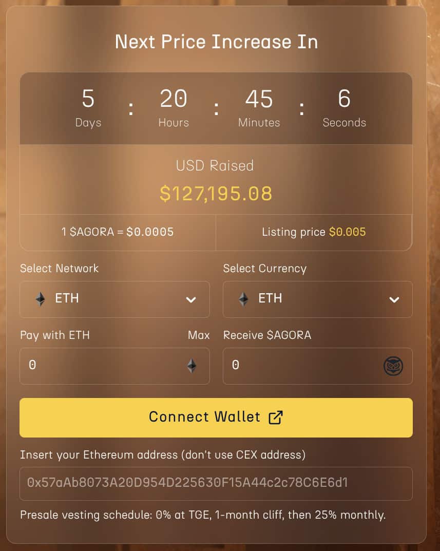 Presale widget for $AGORA